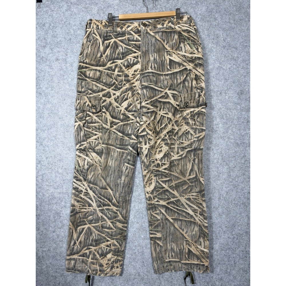 Vintage Mossy Oak Camo Cargo Hunting Pants USA Made Cotton Mens Tagged Large